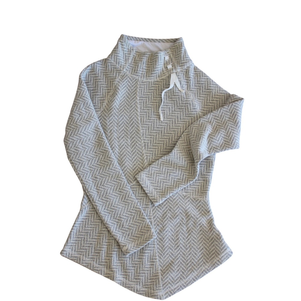 Prana Womens XS Grey Herringbone Funnel Neck Fleece Lined Pullover Sweatshirt
